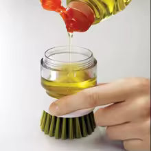 Soap-Dispensing Dish Brush with Drip Tray — One-Press Scrubber for Dishes, Pans & Sink