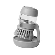 Soap-Dispensing Dish Brush with Drip Tray — One-Press Scrubber for Dishes, Pans & Sink